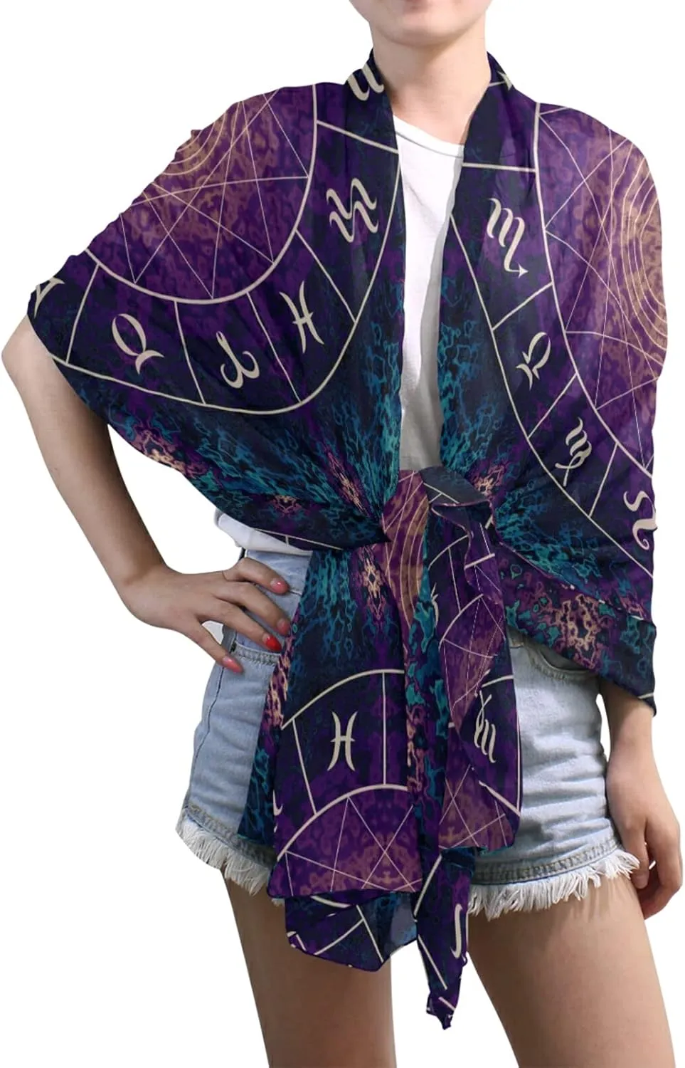 Poeticcity Women Long Silk Scarf, Satin Shawl Chiffon Large Stole Headscarf Sunscreen Wrap