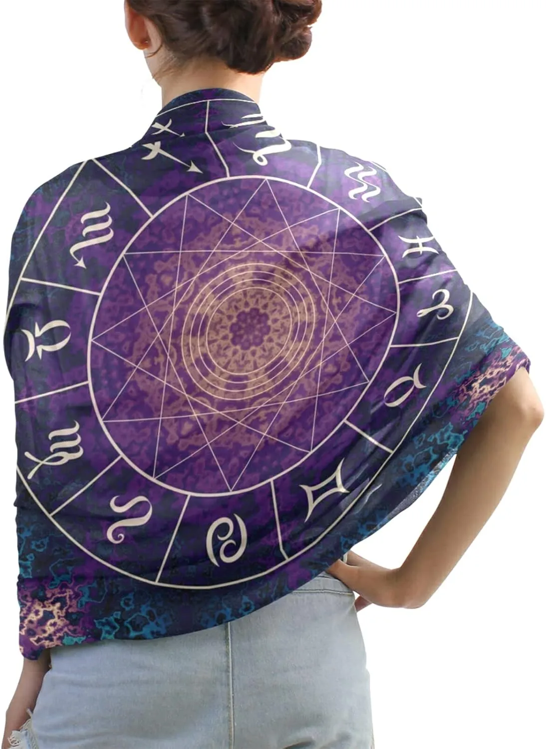 Poeticcity Women Long Silk Scarf, Satin Shawl Chiffon Large Stole Headscarf Sunscreen Wrap