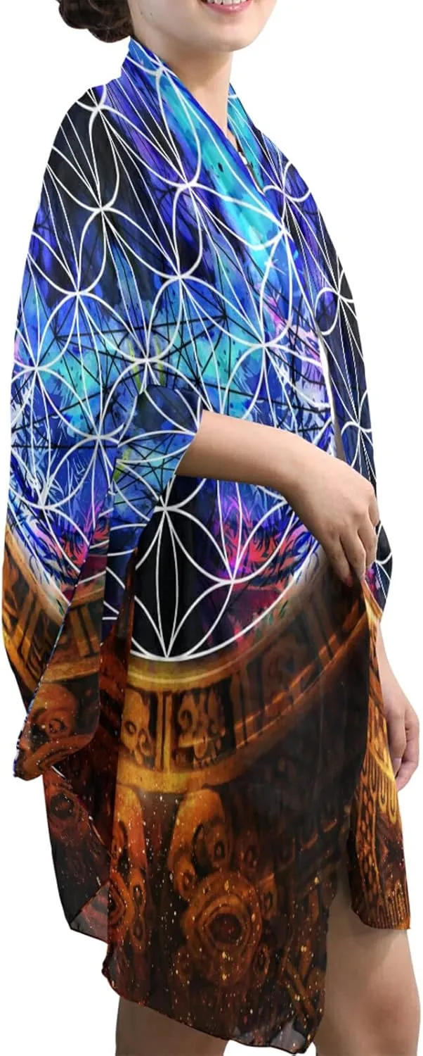Poeticcity Women Long Silk Scarf, Satin Shawl Chiffon Large Stole Headscarf Sunscreen Wrap