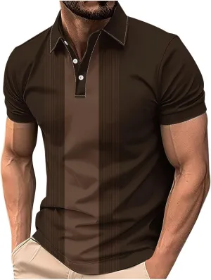 Polos Shirts for Men Vintage Striped Golf Bowling Casual Polos Tee Pullover Men Outdoor Athletic T-Shirts Plus Size