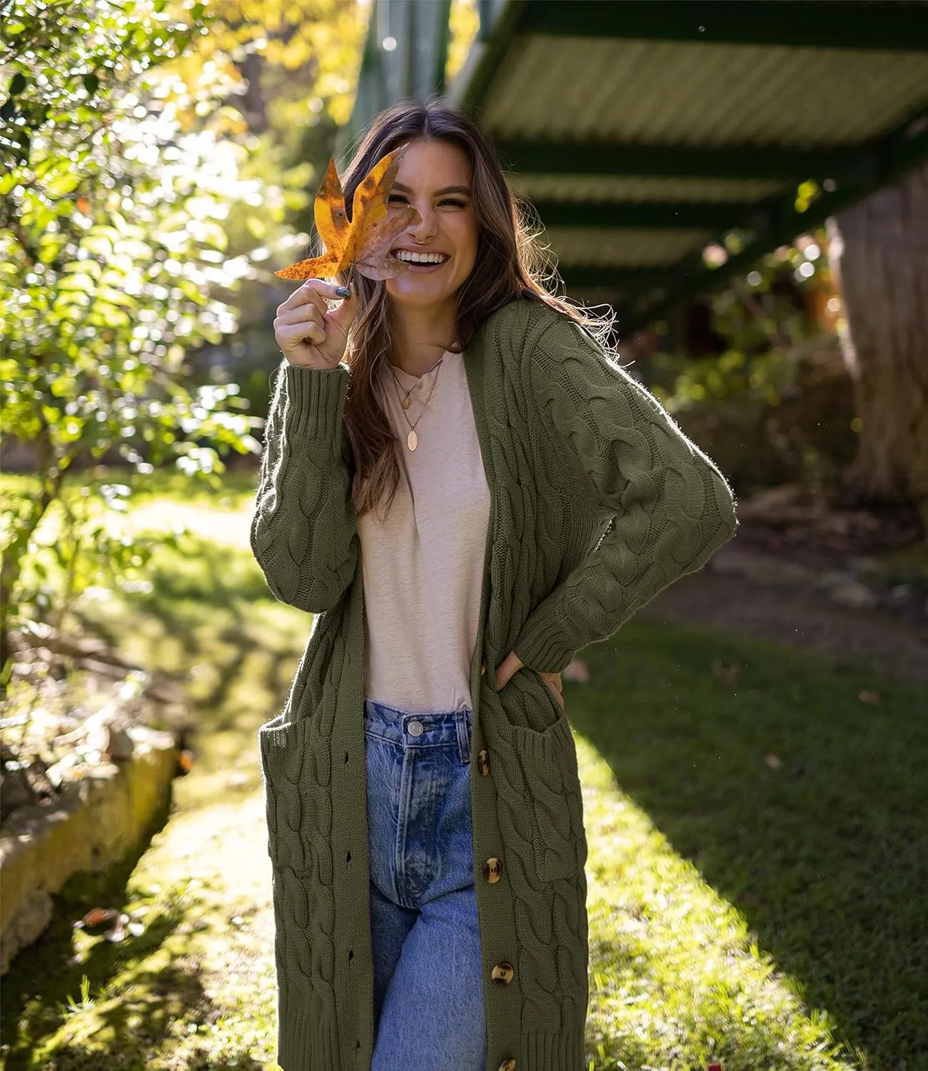 PRETTYGARDEN Long Sleeve Cable Knit Long Cardigan for Women 2025 Fall Winter Chunky Open Front Button Sweaters with Pockets