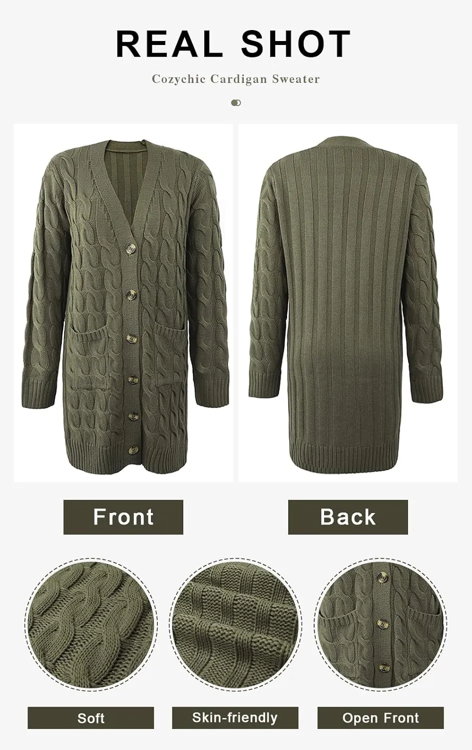 PRETTYGARDEN Long Sleeve Cable Knit Long Cardigan for Women 2025 Fall Winter Chunky Open Front Button Sweaters with Pockets