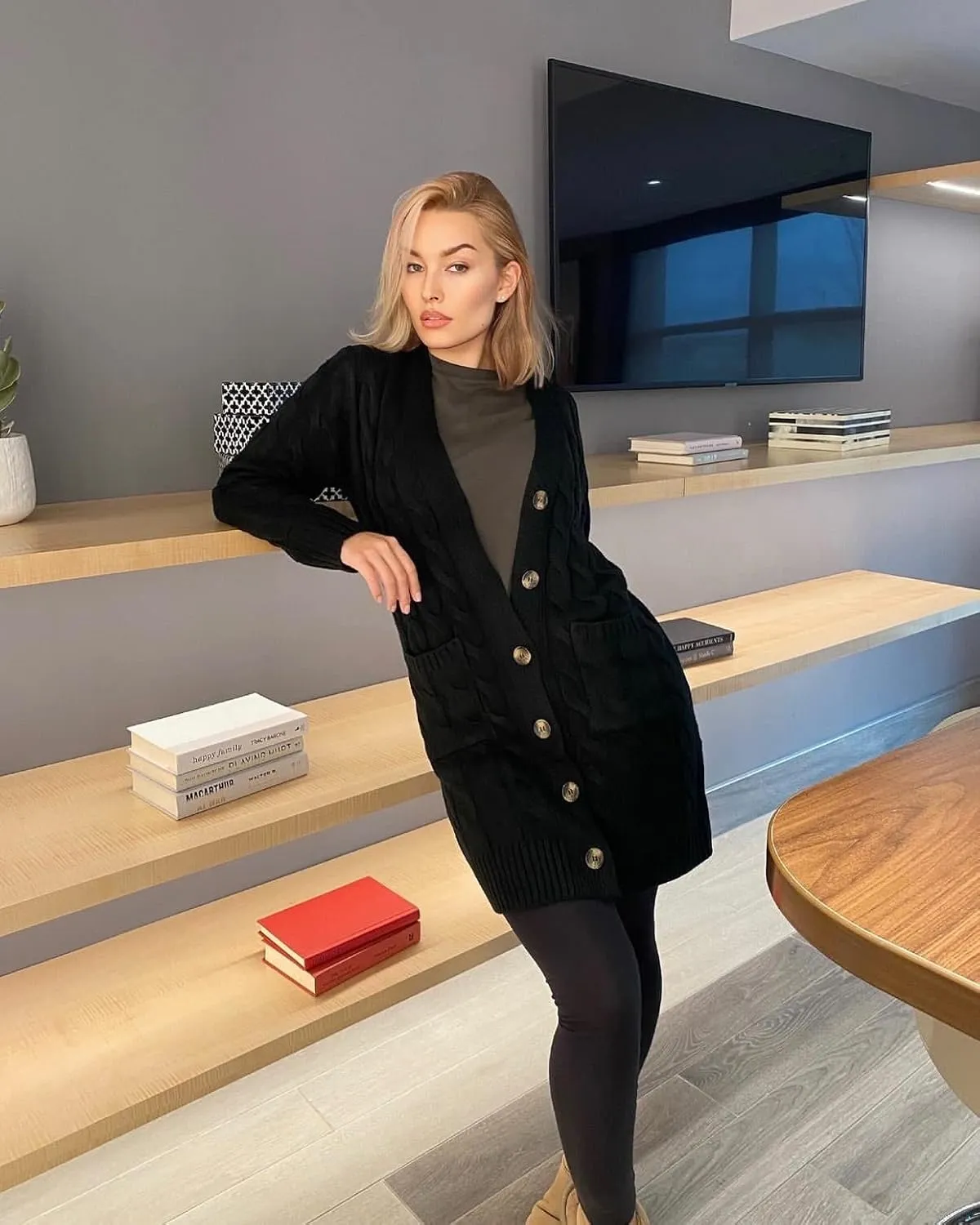 PRETTYGARDEN Long Sleeve Cable Knit Long Cardigan for Women 2025 Fall Winter Chunky Open Front Button Sweaters with Pockets
