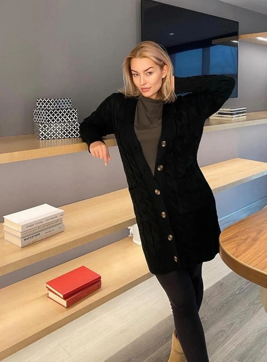 PRETTYGARDEN Long Sleeve Cable Knit Long Cardigan for Women 2025 Fall Winter Chunky Open Front Button Sweaters with Pockets