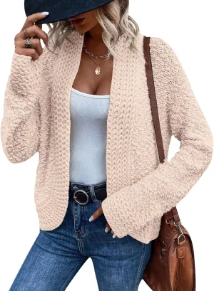 PRETTYGARDEN Open Front Fall Lightweight Cardigan Sweaters for Women Trendy 2025 Popcorn Knit Cardigans Cute Sweater