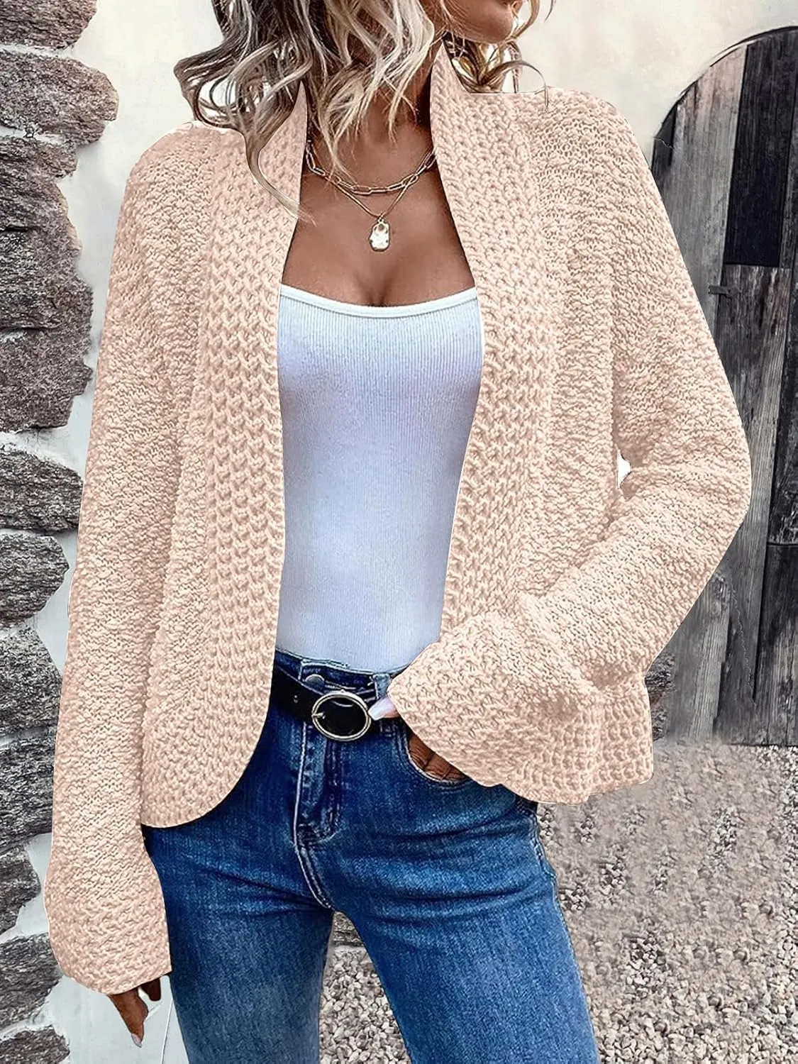 PRETTYGARDEN Open Front Fall Lightweight Cardigan Sweaters for Women Trendy 2025 Popcorn Knit Cardigans Cute Sweater
