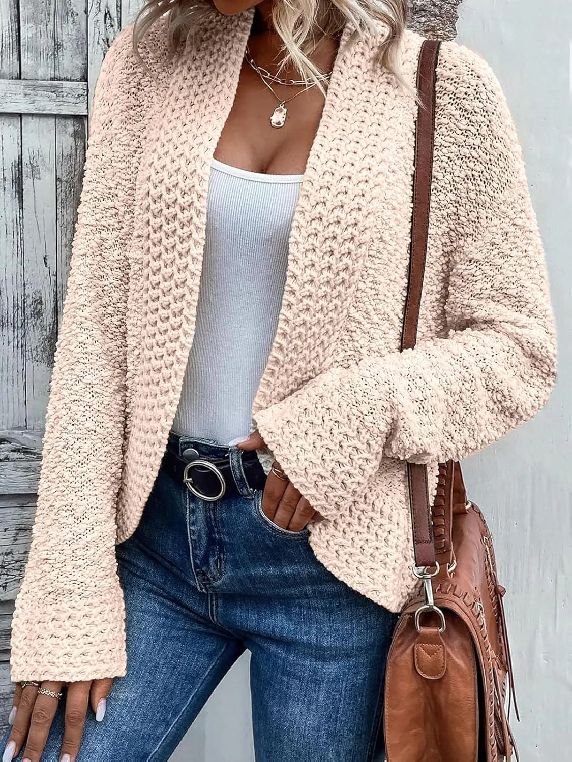 PRETTYGARDEN Open Front Fall Lightweight Cardigan Sweaters for Women Trendy 2025 Popcorn Knit Cardigans Cute Sweater