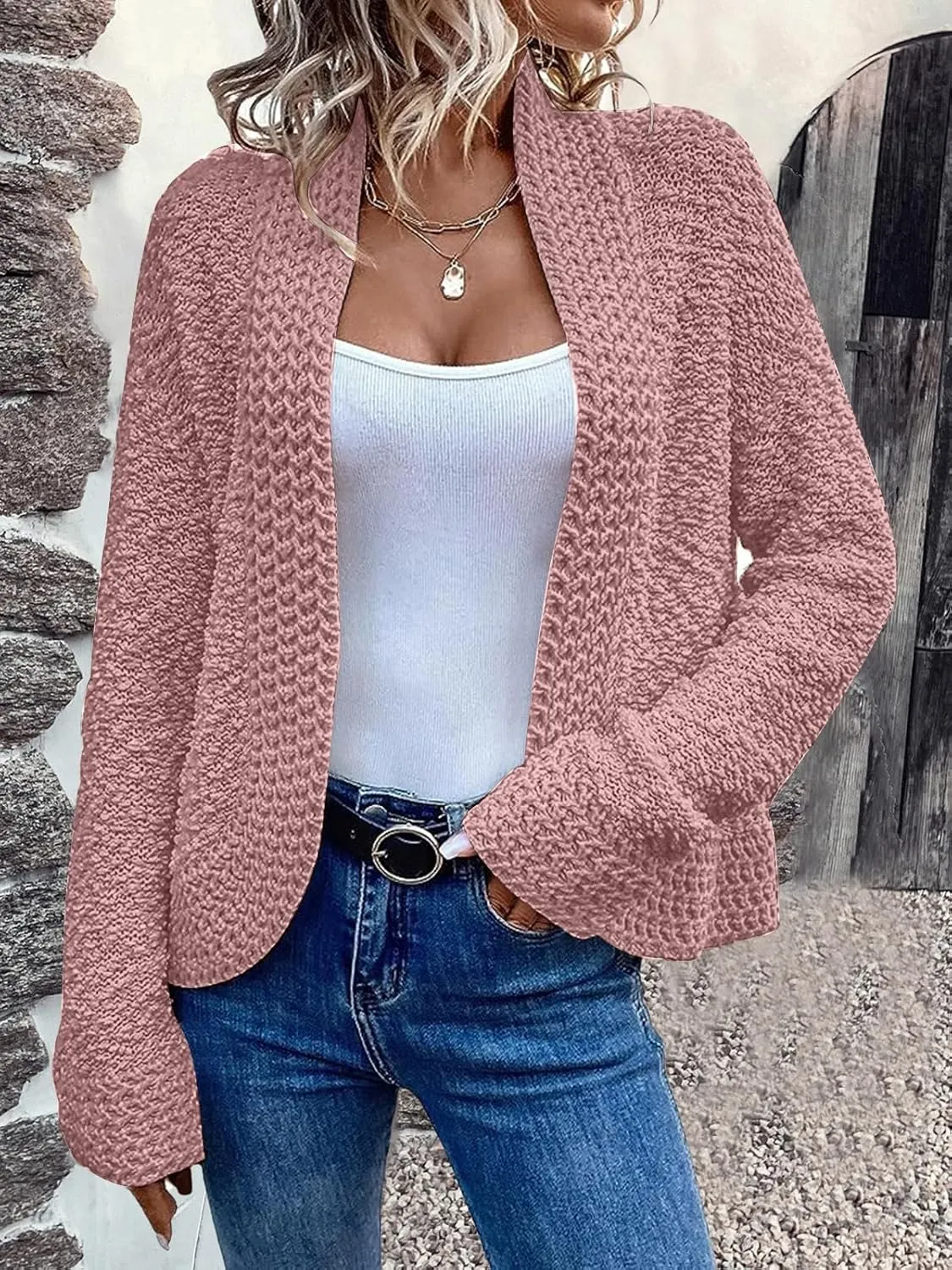 PRETTYGARDEN Open Front Fall Lightweight Cardigan Sweaters for Women Trendy 2025 Popcorn Knit Cardigans Cute Sweater