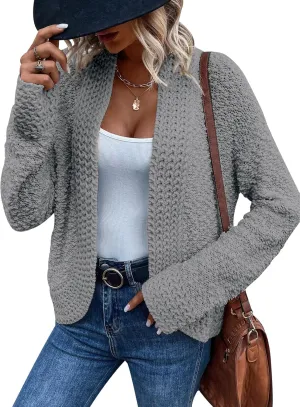 PRETTYGARDEN Open Front Fall Lightweight Cardigan Sweaters for Women Trendy 2025 Popcorn Knit Cardigans Cute Sweater