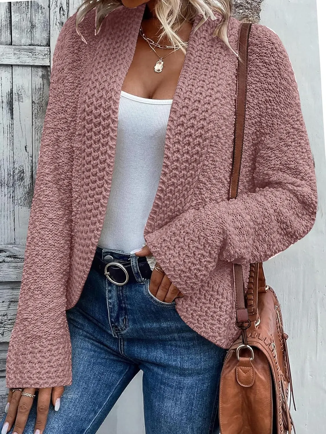 PRETTYGARDEN Open Front Fall Lightweight Cardigan Sweaters for Women Trendy 2025 Popcorn Knit Cardigans Cute Sweater