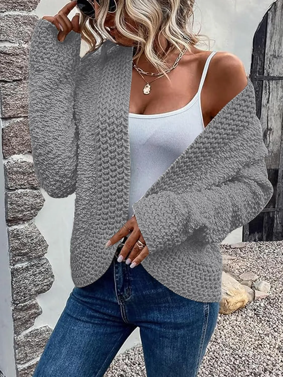 PRETTYGARDEN Open Front Fall Lightweight Cardigan Sweaters for Women Trendy 2025 Popcorn Knit Cardigans Cute Sweater