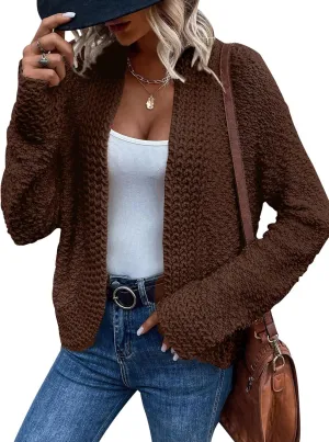 PRETTYGARDEN Open Front Fall Lightweight Cardigan Sweaters for Women Trendy 2025 Popcorn Knit Cardigans Cute Sweater