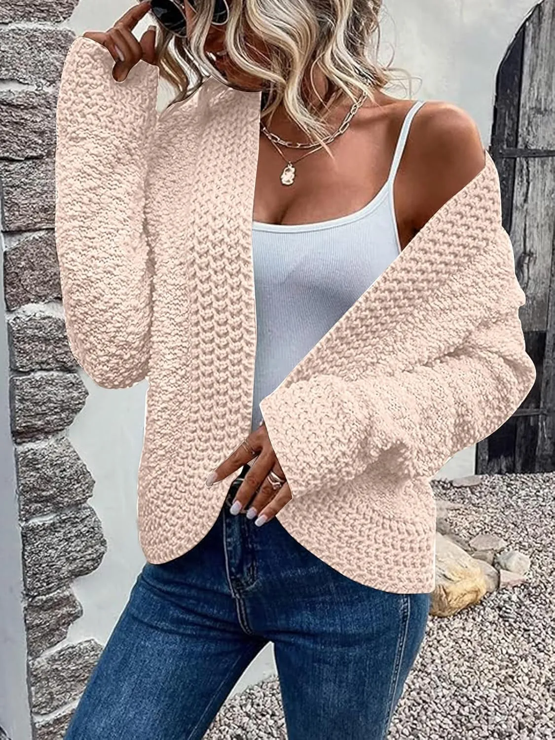 PRETTYGARDEN Open Front Fall Lightweight Cardigan Sweaters for Women Trendy 2025 Popcorn Knit Cardigans Cute Sweater
