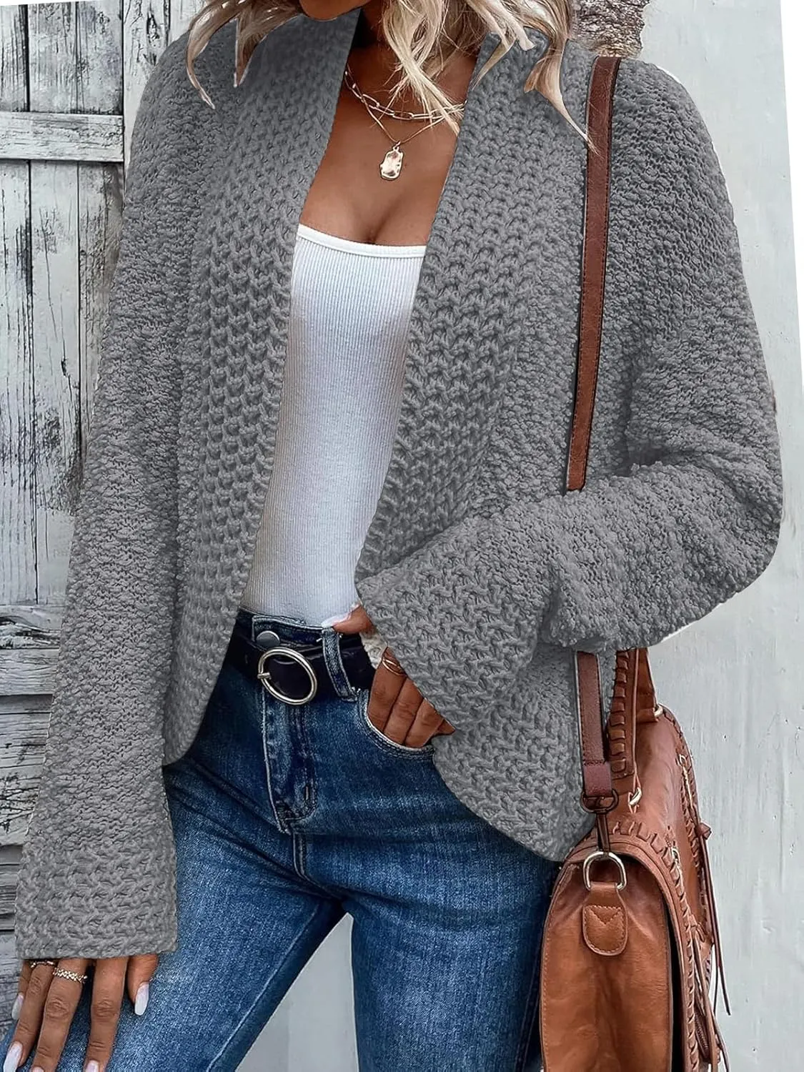PRETTYGARDEN Open Front Fall Lightweight Cardigan Sweaters for Women Trendy 2025 Popcorn Knit Cardigans Cute Sweater