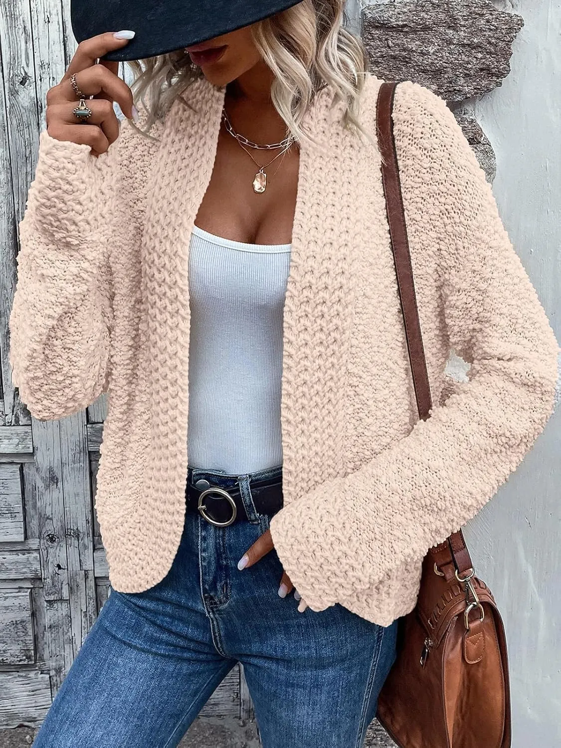 PRETTYGARDEN Open Front Fall Lightweight Cardigan Sweaters for Women Trendy 2025 Popcorn Knit Cardigans Cute Sweater