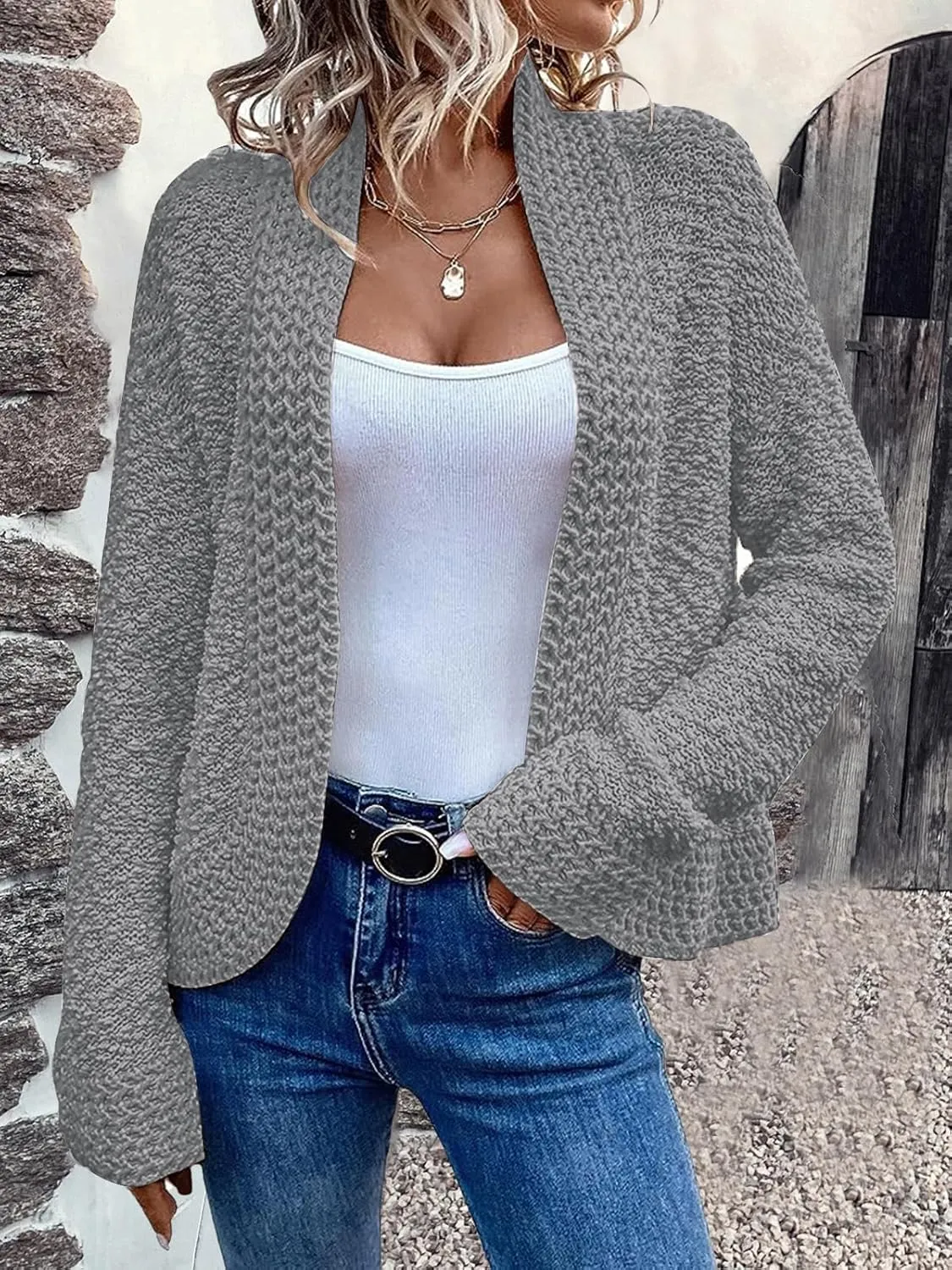 PRETTYGARDEN Open Front Fall Lightweight Cardigan Sweaters for Women Trendy 2025 Popcorn Knit Cardigans Cute Sweater