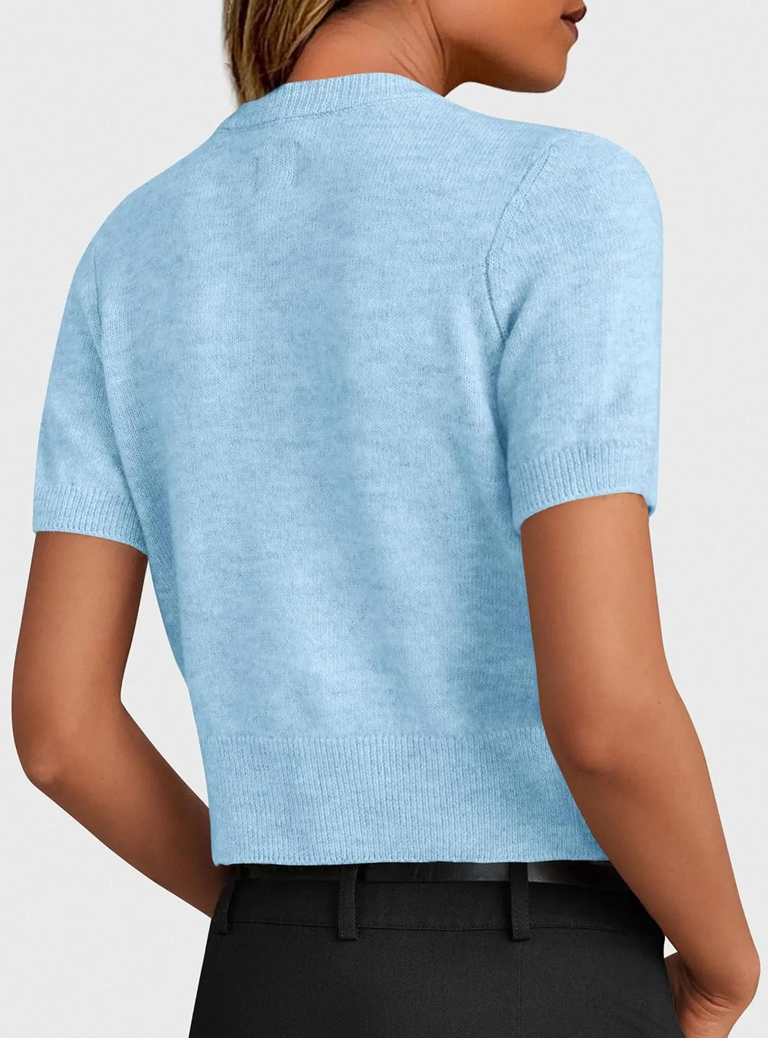 PRETTYGARDEN Womens Casual Summer Short Sleeve Cardigans 2025 Button Down Knitted Sweater Basic Crew Neck Crop Tops