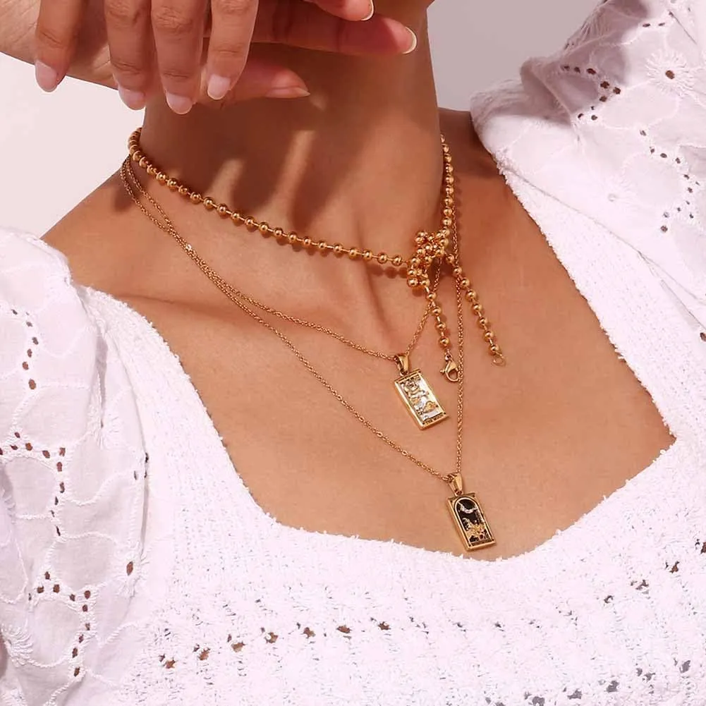 Psivika Gold Plated Tarot Card Necklace Vintage Necklace Good Luck Amulet Tarot Pendant Necklace for Women Men