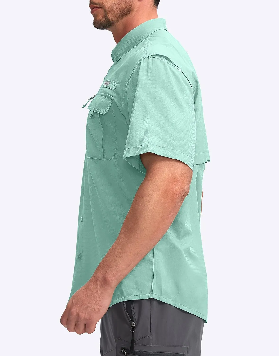 Pudolla Men's Fishing Shirts with Short Sleeves, Summer Travel Work Shirts, Button Down with UPF50  and Zipper Pockets