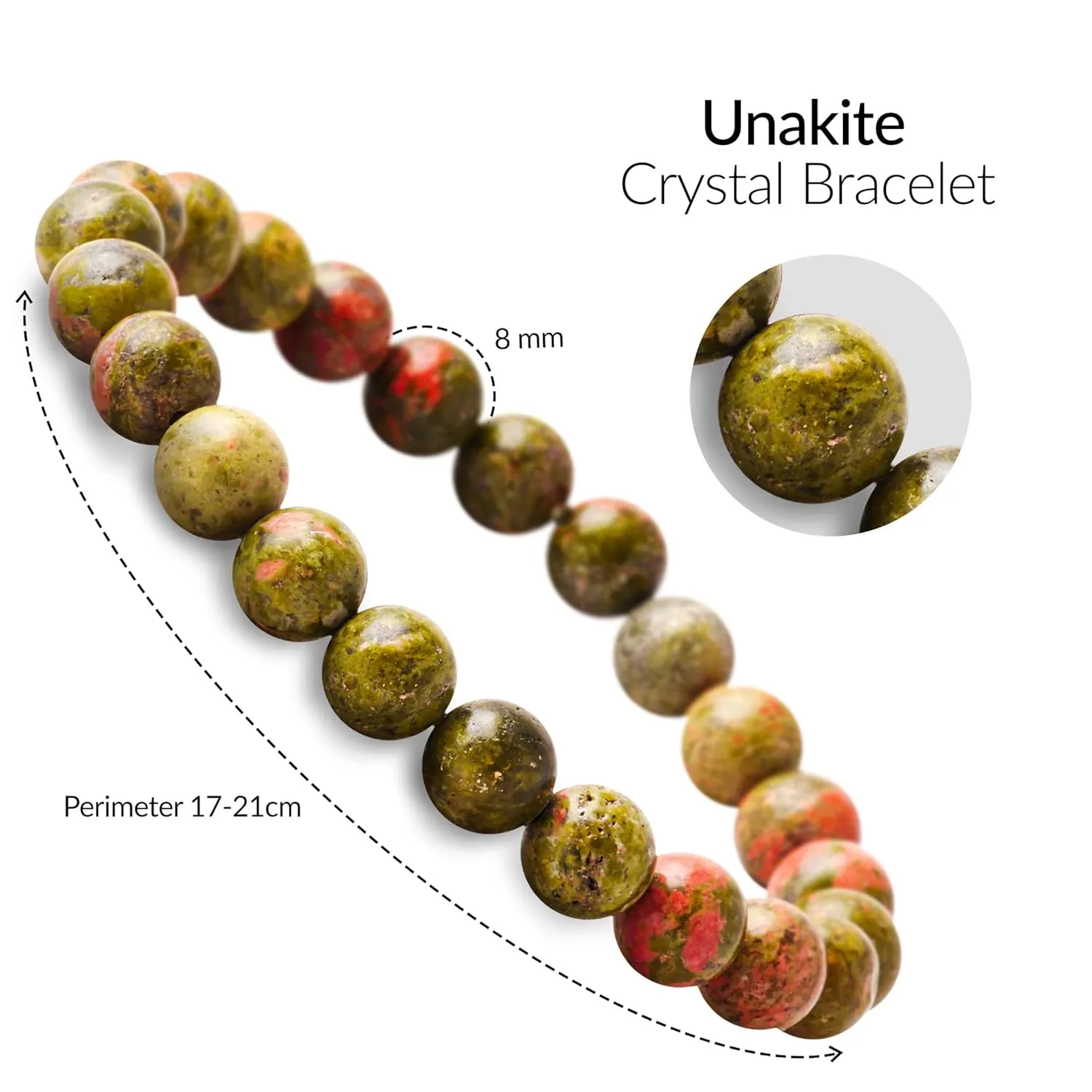 PYOR Unakite Crystal Beads Bracelet Chakra Healing Crystals Gemstones Reiki Spiritual Gift Jewelry Good Luck Gem Positive Gifts Natural Stone Prosperity Stones Spiritual Bead Bracelet Precious Stone