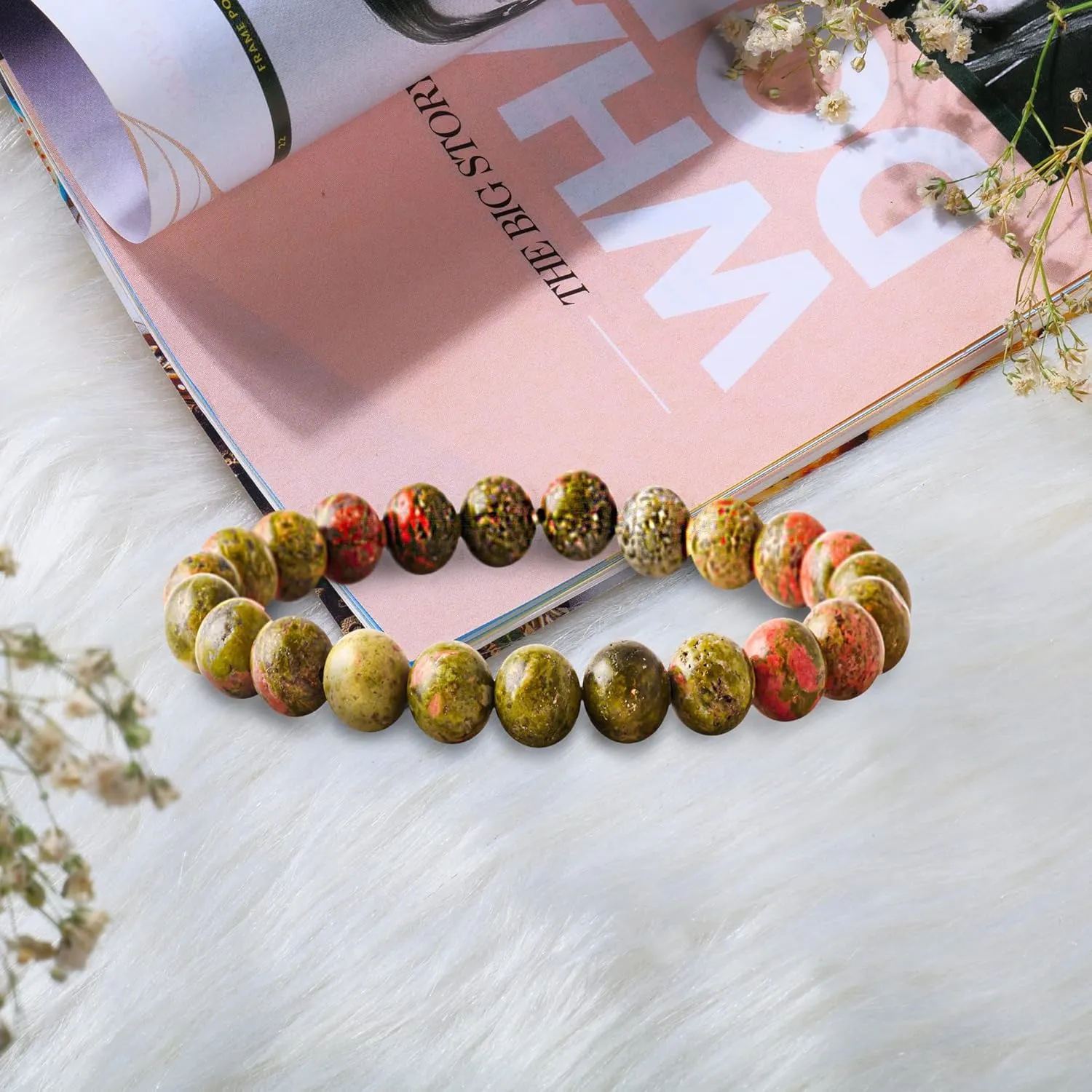 PYOR Unakite Crystal Beads Bracelet Chakra Healing Crystals Gemstones Reiki Spiritual Gift Jewelry Good Luck Gem Positive Gifts Natural Stone Prosperity Stones Spiritual Bead Bracelet Precious Stone