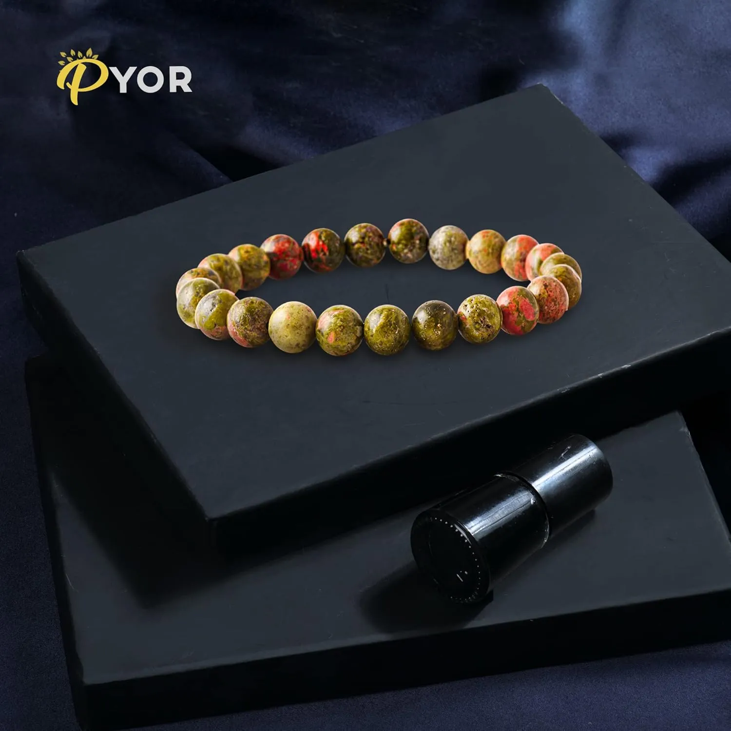 PYOR Unakite Crystal Beads Bracelet Chakra Healing Crystals Gemstones Reiki Spiritual Gift Jewelry Good Luck Gem Positive Gifts Natural Stone Prosperity Stones Spiritual Bead Bracelet Precious Stone