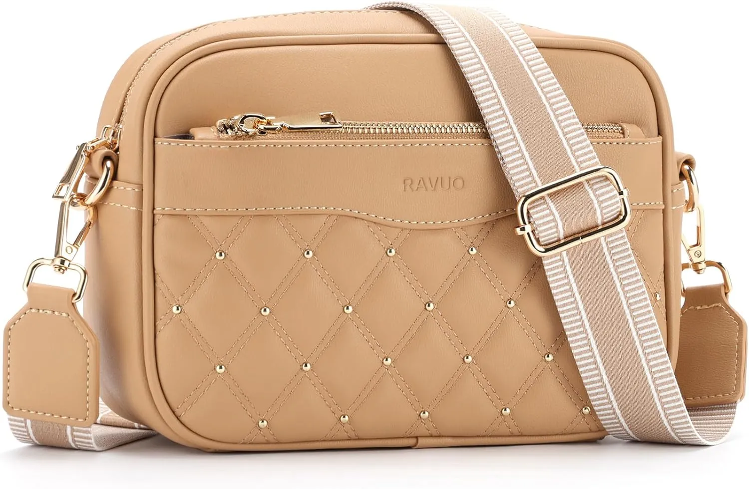 RAVUO Crossbody Bags for Women, Trendy PU Leather Quilted Shoulder Handbags Purse with Adjustable Wide Strap