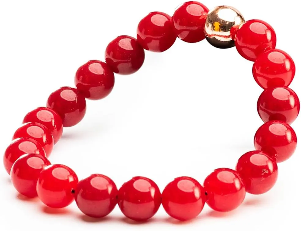 Red Agate Beaded Bracelet Birthday Gifts for Women Men Reiki Handmade Healing Crystal Gemstone Beaded Bracelets For Anxiety Stress Relief Yoga Meditation Stretch Bracelets - 10 mm