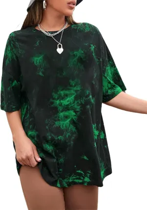 Remidoo Women's Casual Crewneck Short Sleeve Tie Dye Oversized T Shirt Graphic Tee Top