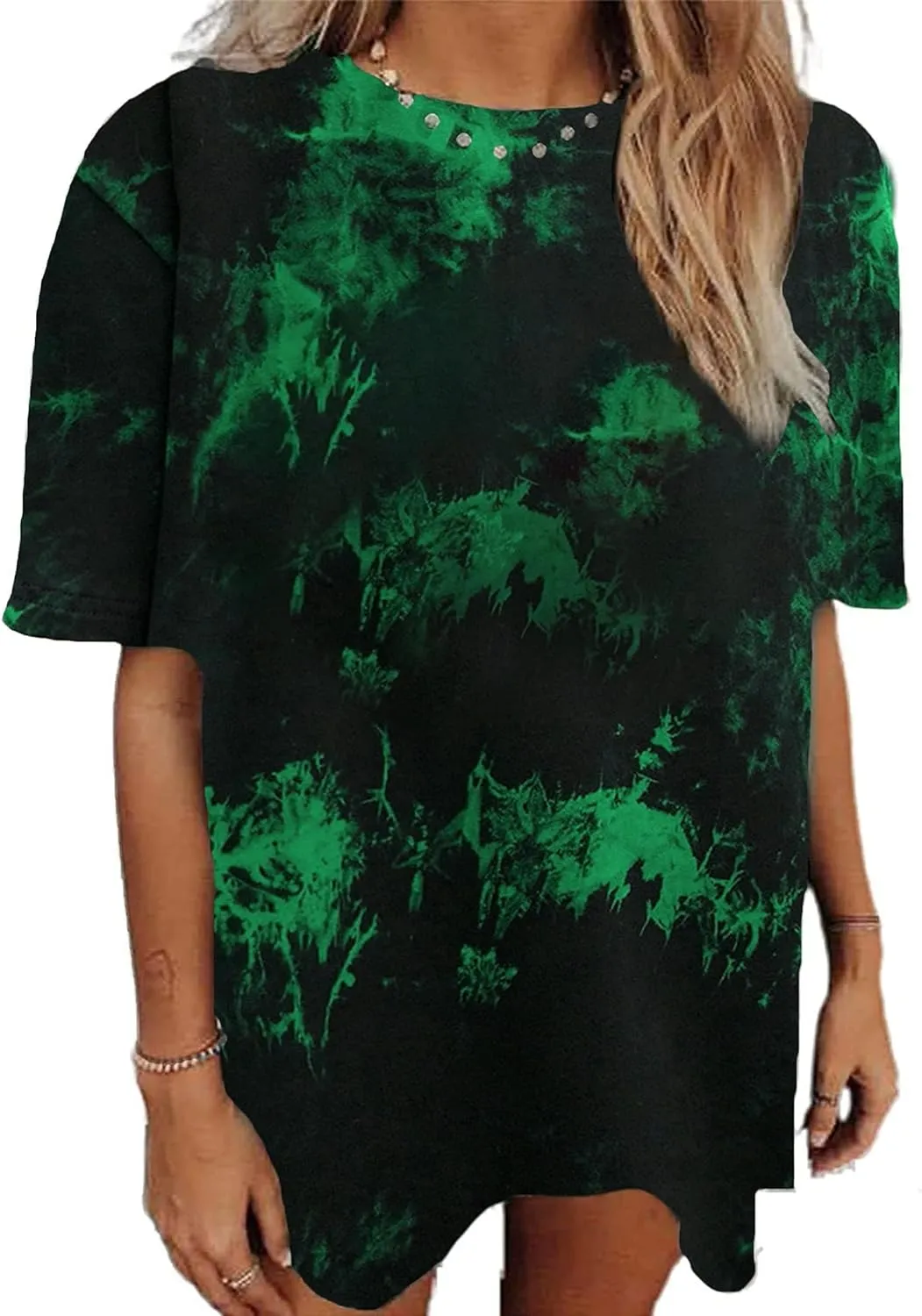 Remidoo Women's Casual Crewneck Short Sleeve Tie Dye Oversized T Shirt Graphic Tee Top
