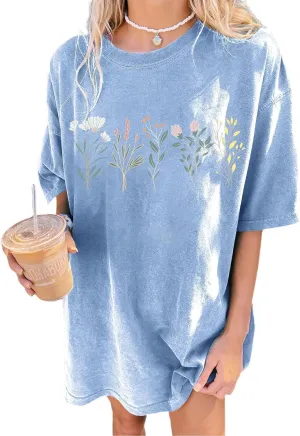 Remidoo Women's Casual Short Sleeve Graphic Oversized T Shirt Loose Letter Print Tee Top Blouse