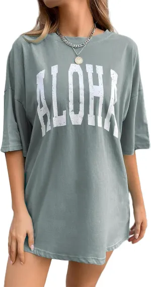 Remidoo Women's Casual Short Sleeve Graphic Oversized T Shirt Loose Letter Print Tee Top Blouse