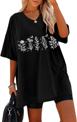 Remidoo Womens Tie Dye Oversized T Shirts V Neck Short Sleeve Loose Tee Top