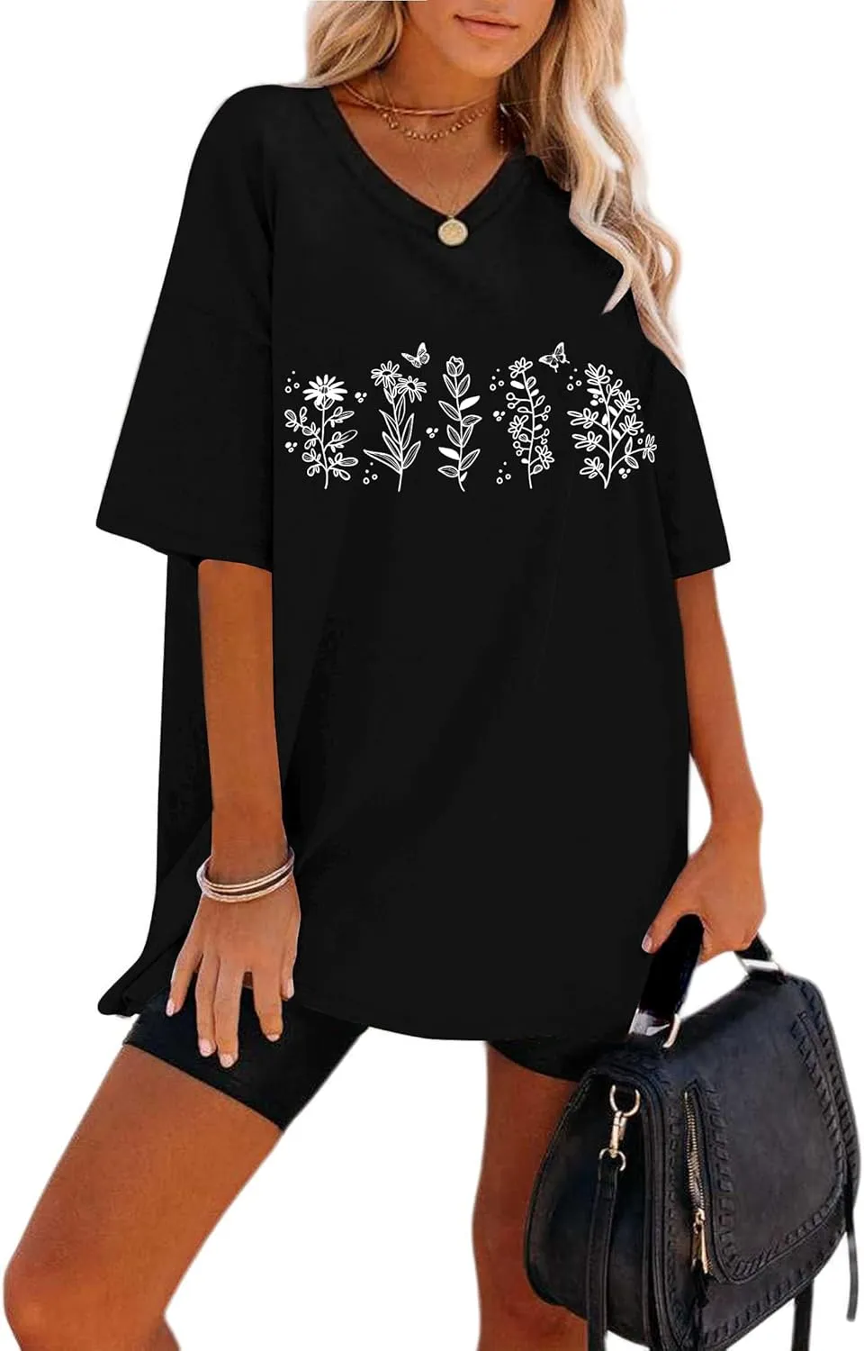 Remidoo Womens Tie Dye Oversized T Shirts V Neck Short Sleeve Loose Tee Top