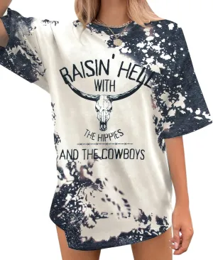 Retro Steer Skull Oversized T-Shirt Women Western Graphic Tees Cowgirl Country Shirts Vintage Loose Short Sleeve Tops