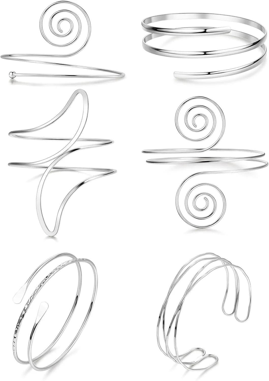 REVOLIA 6Pcs Gold Arm Cuff Open Upper Arm Band Cuff Bangle for Women Adjustable Arm Cuff Bracelet Minimalist Coil Leaf Armband Set