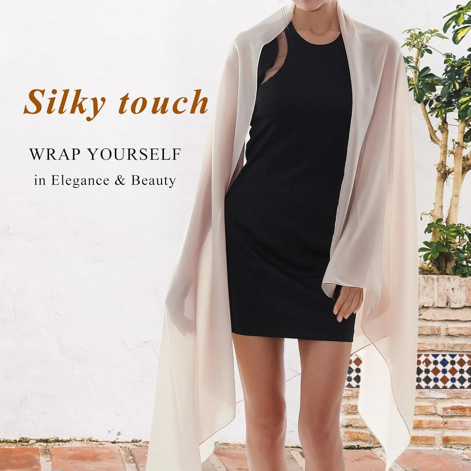 RIIQIICHY Women Shawls and Wraps for Evening Dresses Like Chiffon Silk Scarf Formal Silky Pashmina Shawls for Weddings