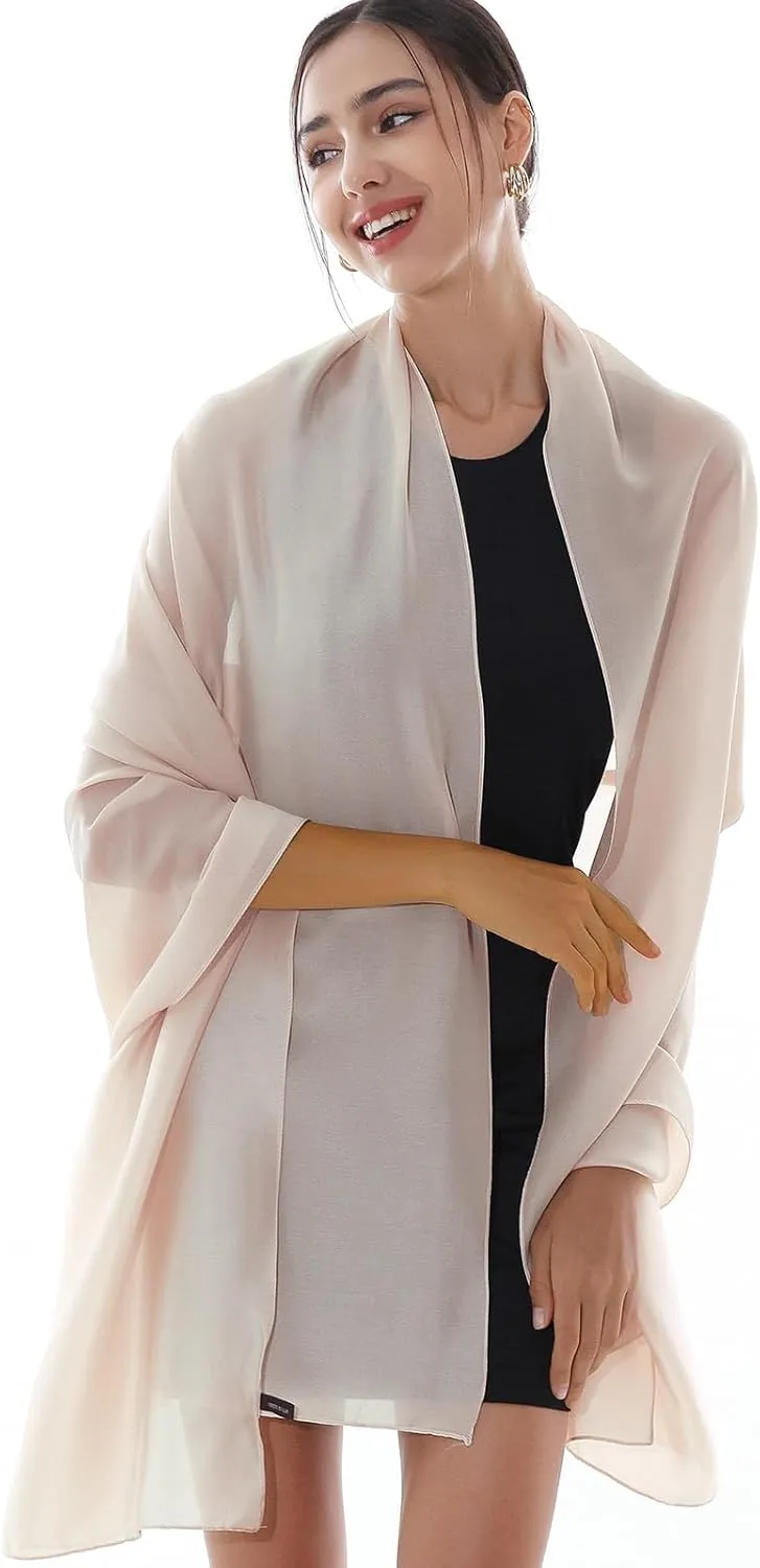 RIIQIICHY Women Shawls and Wraps for Evening Dresses Like Chiffon Silk Scarf Formal Silky Pashmina Shawls for Weddings