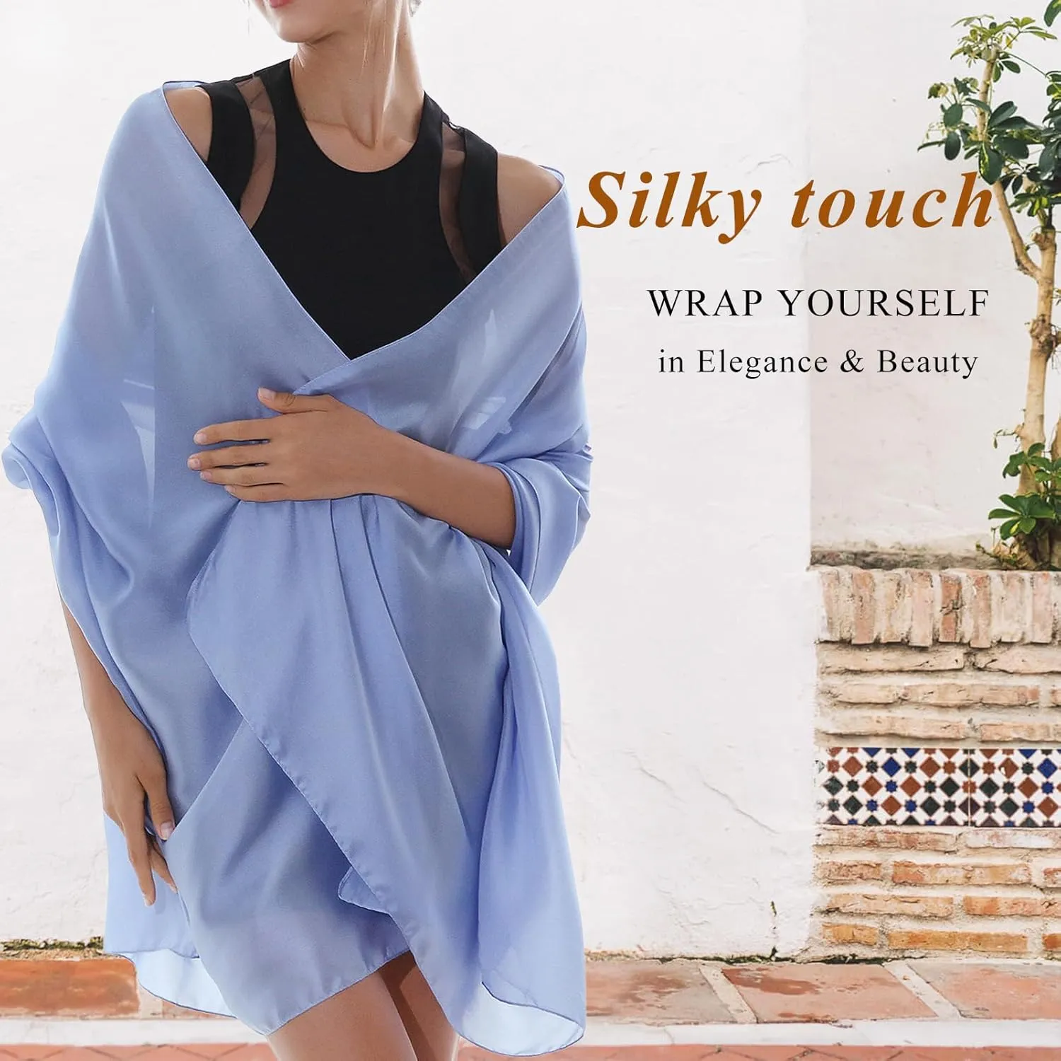 RIIQIICHY Women Shawls and Wraps for Evening Dresses Like Chiffon Silk Scarf Formal Silky Pashmina Shawls for Weddings