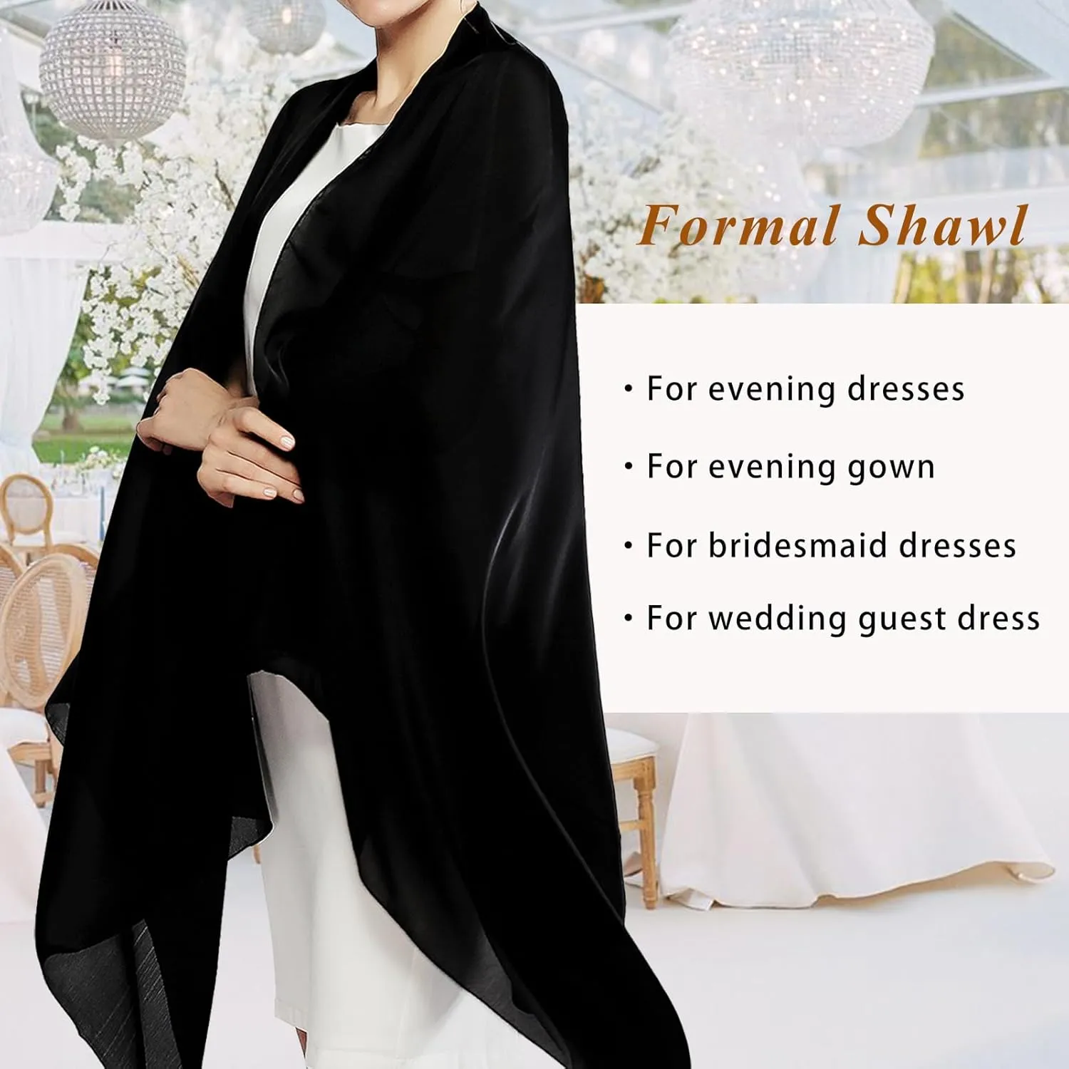 RIIQIICHY Women Shawls and Wraps for Evening Dresses Like Chiffon Silk Scarf Formal Silky Pashmina Shawls for Weddings