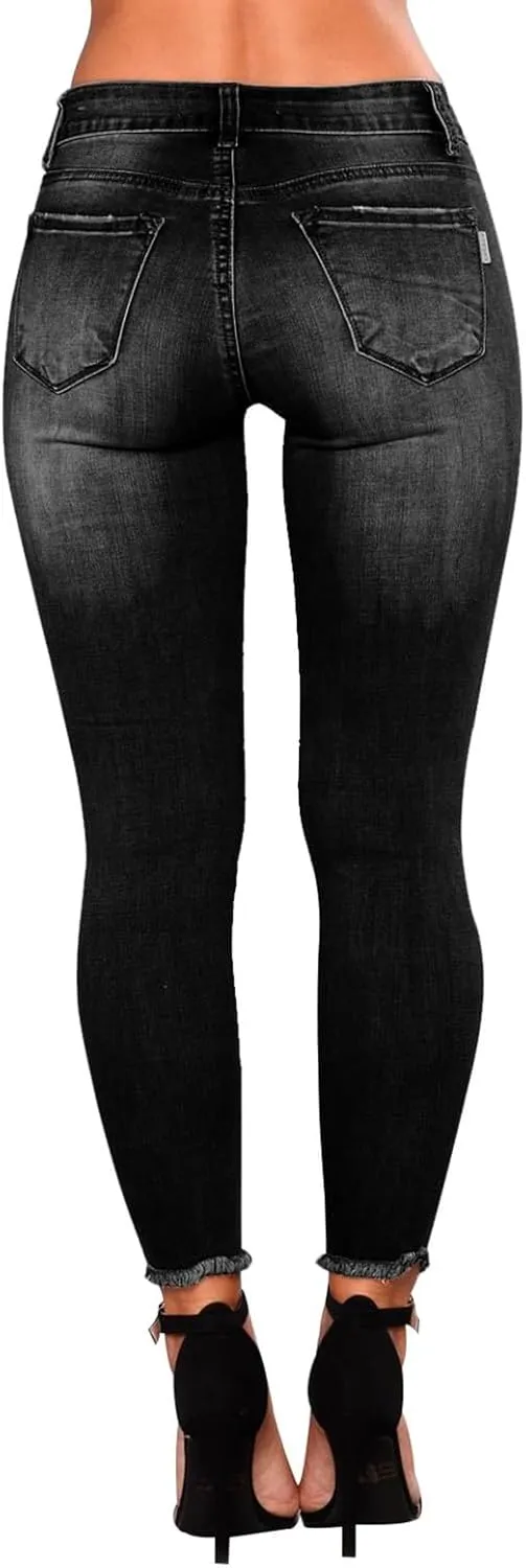 Ripped Jeans Womens Fall Fashion 2024 Trendy Winter Skinny Jeans High Waisted Tummy Control Jeggings Denim Leggings