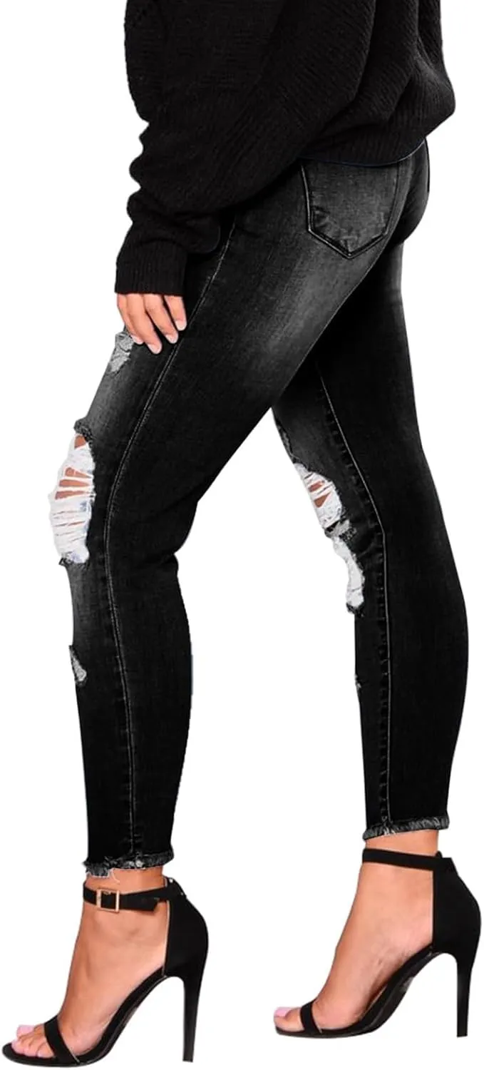 Ripped Jeans Womens Fall Fashion 2024 Trendy Winter Skinny Jeans High Waisted Tummy Control Jeggings Denim Leggings