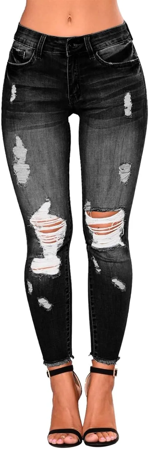 Ripped Jeans Womens Fall Fashion 2024 Trendy Winter Skinny Jeans High Waisted Tummy Control Jeggings Denim Leggings