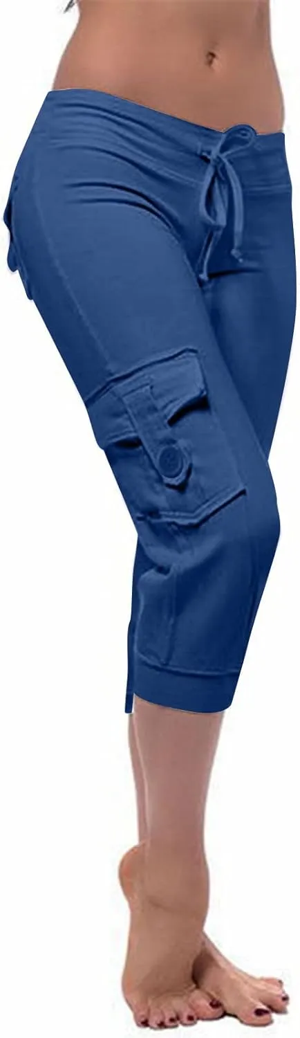 RKSTN Womens Capri Pants for Summer 2025 Casual Lightweight Leggings High Wasit Elastic Pant with Pockets Cropped Trousers