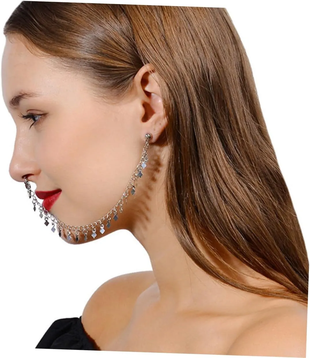 SAFIGLE 2pcs Punk Earrings Tassel Nose Clip Ear to Nose Clip Ear to Nose Chain Nose Ear Ring