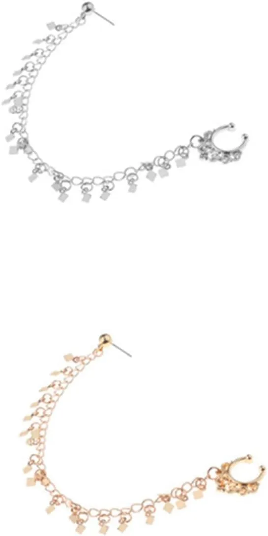 SAFIGLE 2pcs Punk Earrings Tassel Nose Clip Ear to Nose Clip Ear to Nose Chain Nose Ear Ring