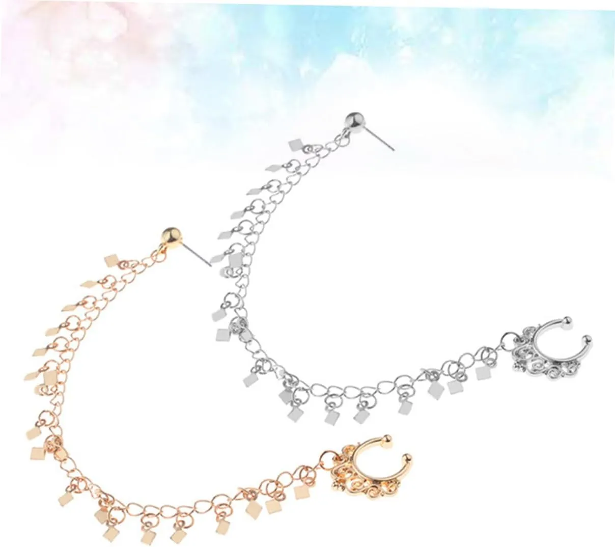 SAFIGLE 2pcs Punk Earrings Tassel Nose Clip Ear to Nose Clip Ear to Nose Chain Nose Ear Ring