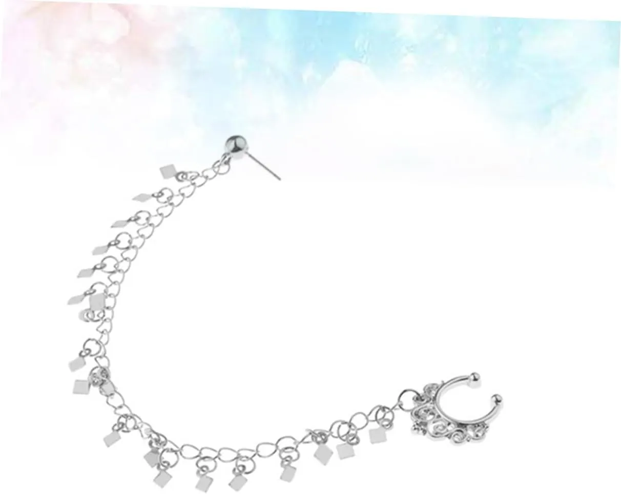 SAFIGLE 2pcs Punk Earrings Tassel Nose Clip Ear to Nose Clip Ear to Nose Chain Nose Ear Ring
