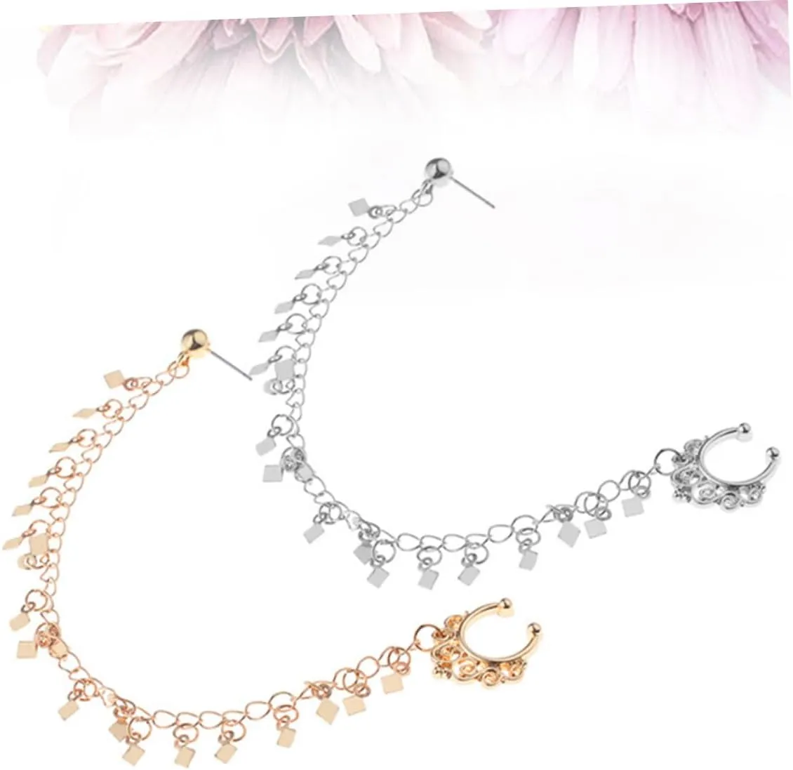 SAFIGLE 2pcs Punk Earrings Tassel Nose Clip Ear to Nose Clip Ear to Nose Chain Nose Ear Ring