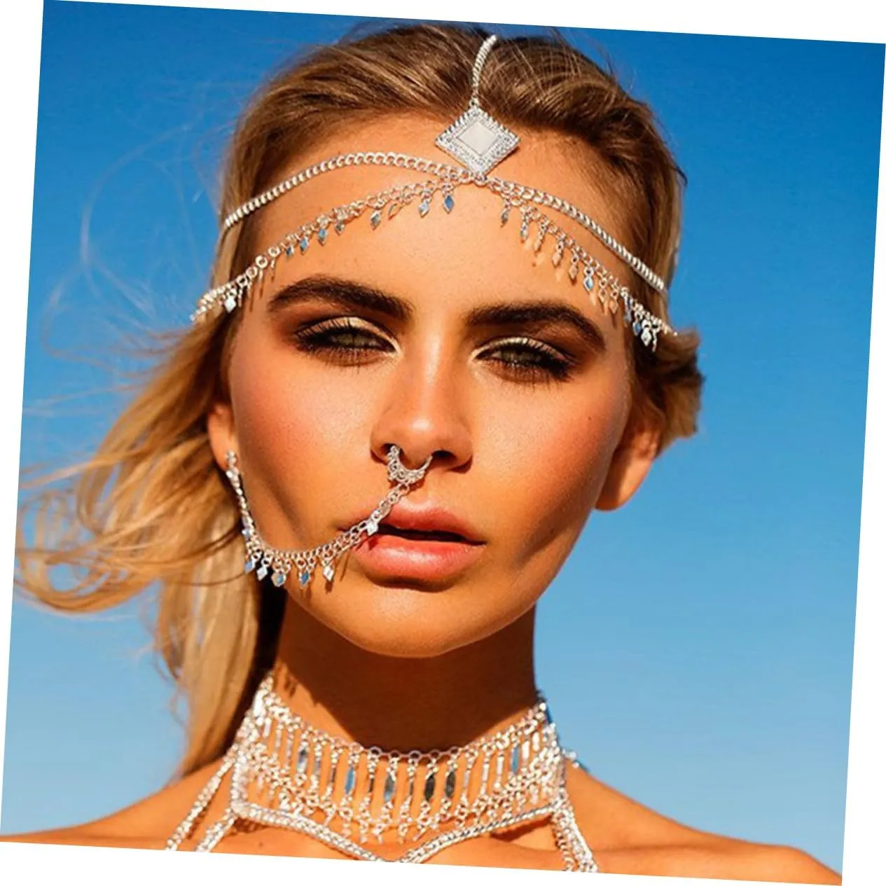 SAFIGLE 2pcs Punk Earrings Tassel Nose Clip Ear to Nose Clip Ear to Nose Chain Nose Ear Ring